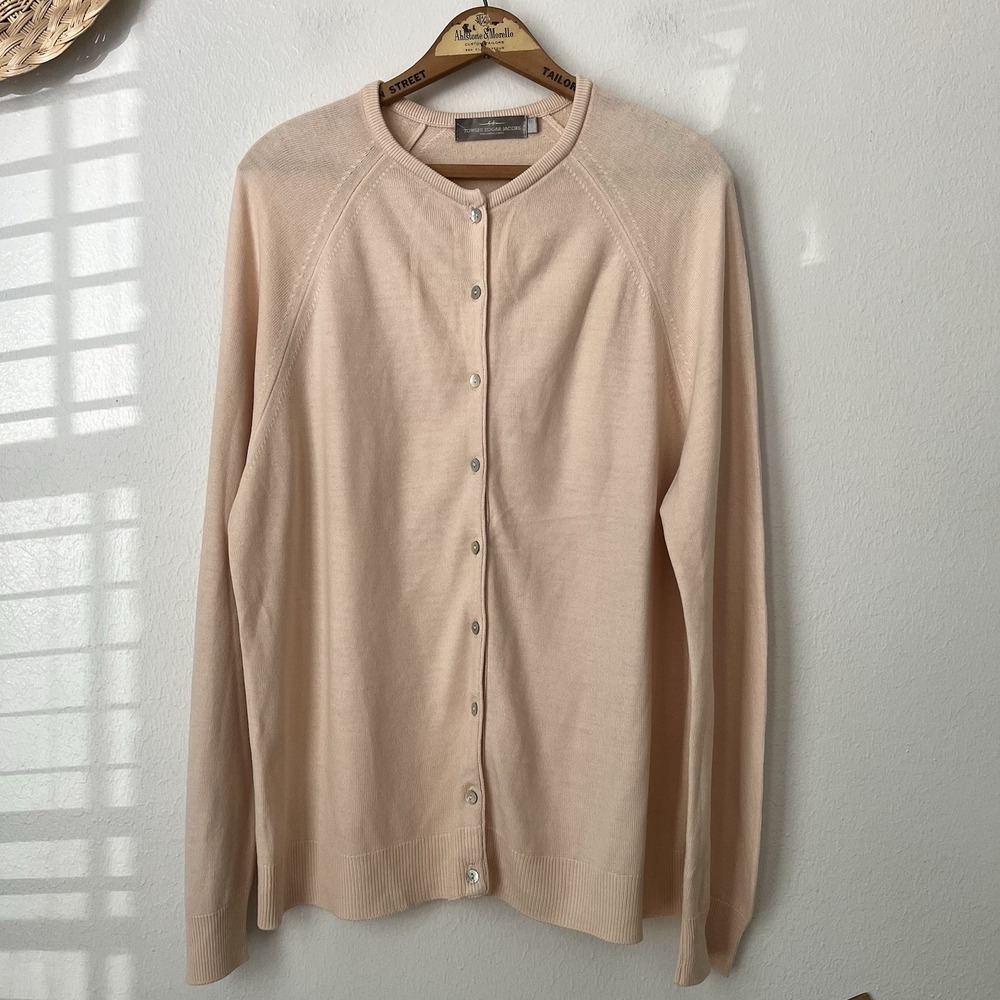 Towles Edgar Jacobs peach Acrylic Button Cardigan Sweater 18 preppy pastel sweet